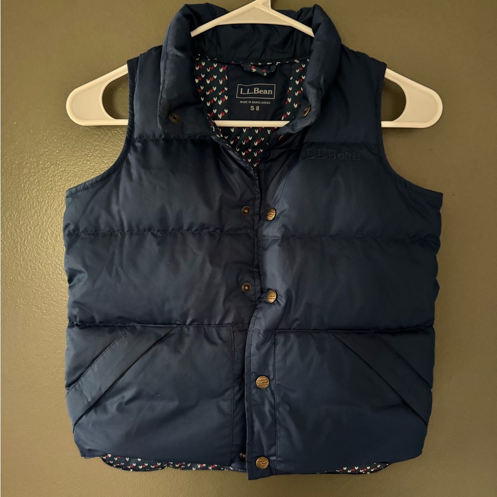 L.L. Bean Navy Quilted Jacket with Pink Accent Print